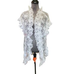 Vintage Fredericks Of Hollywood Sheer White Lace Cover-Up Shrug One Size Nylon W